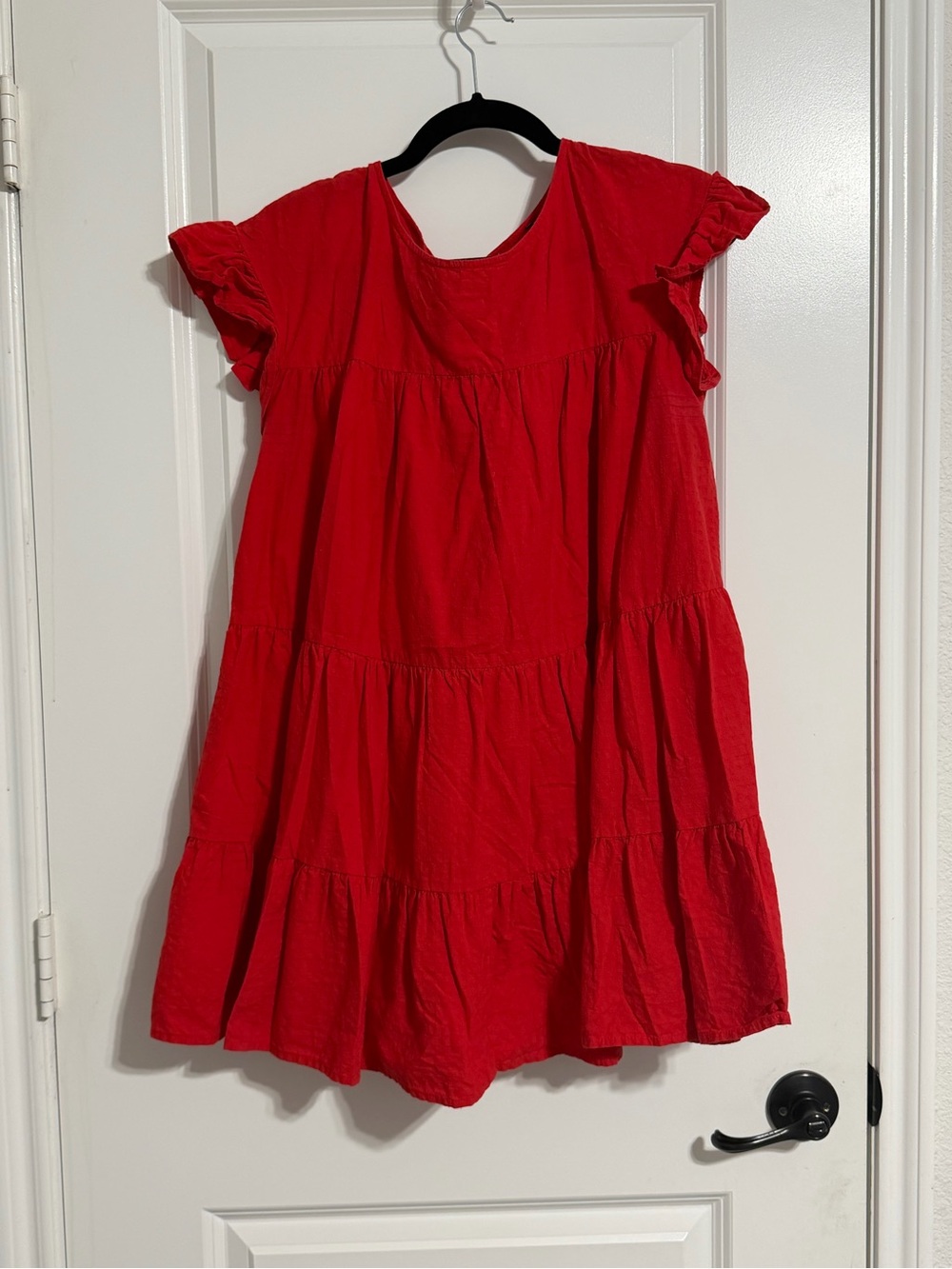 Women's Red Ruffle-Sleeve Tiered Casual Top